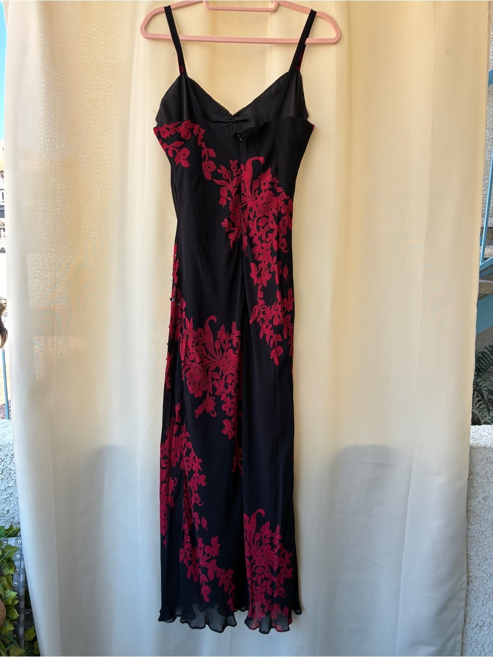 Vintage Bias Cut Dress Dark Fairy Black With Red Roses Beaded by Eva Blu M - Picture 5 of 13